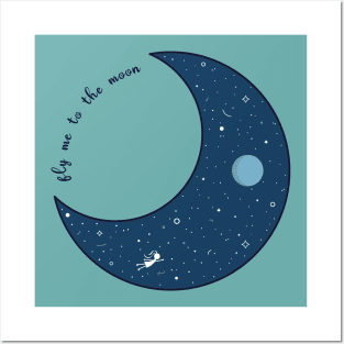 Fly Me To The Moon blue night design logo Posters and Art